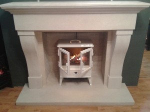 Electric Stove with Sand Blasted Limestone Surround