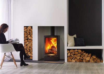Vogue Midi T woodburning stove with optional plinth
